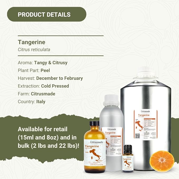Tangerine Essential Oil - Direct from Citrusmade in Sicily, Italy - Essential Oils for Diffusers & Aromatherapy | 100% Pure Therapeutic Grade (15ml)