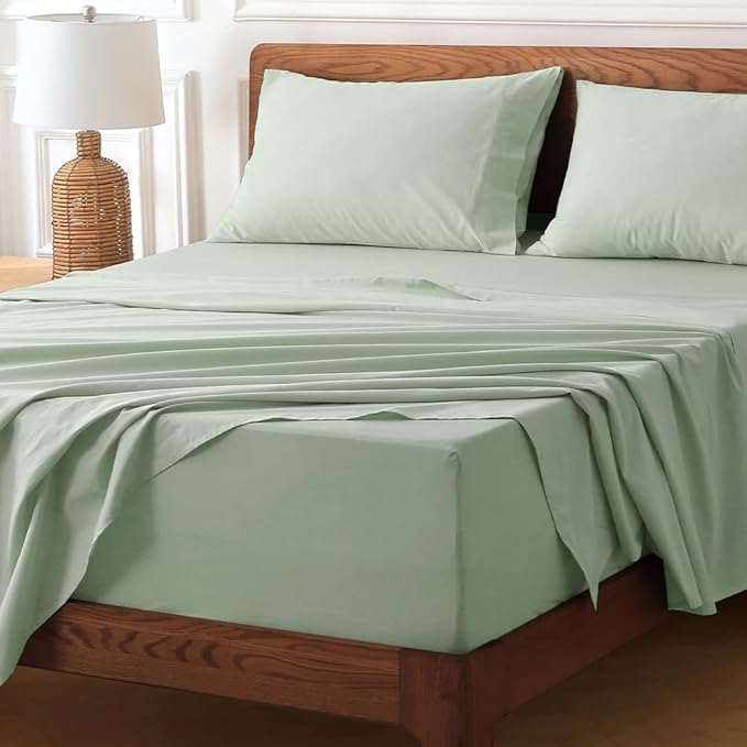 HYPREST Deep Pocket King Sheets Mint-100% Cotton Sheet Sets Fits 18"-24" in Deep Mattress, Hotel Luxury Soft Wrinkle Free Cooling for King Bed