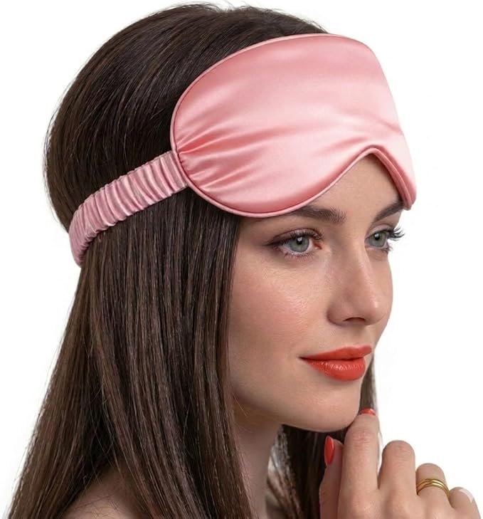 Silk Eye Mask for Sleeping - Satin Eye Cover with Silk Storage Bag Pink