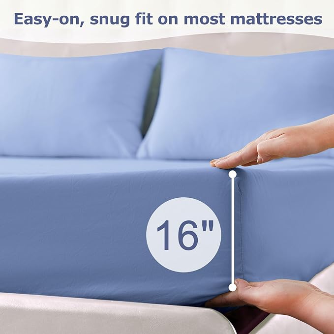 California King Size Bed Sheet Set - 4 Piece Soft Microfiber Sheets with Deep Pockets, Cooling Technology, and Wrinkle-Free Pillowcase. Hotel-Quality, Durable Bedding, Chambray Blue