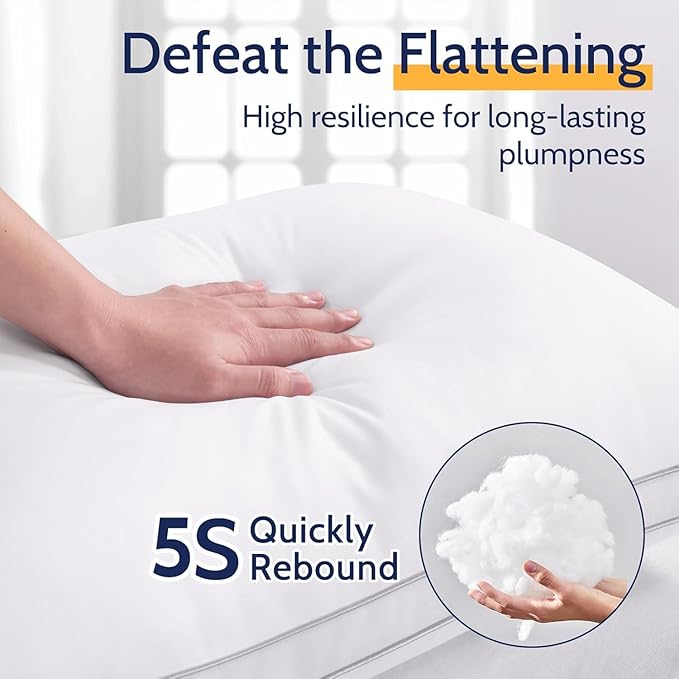 ROUMEA Pillows Standard Size Set of 4,Gusseted Bed Pillows 4 Pack, Luxury Hotel Quality, Supportive Standard Pillows with Soft Down Alternative for Back Stomach Side Sleepers, Machine Washable