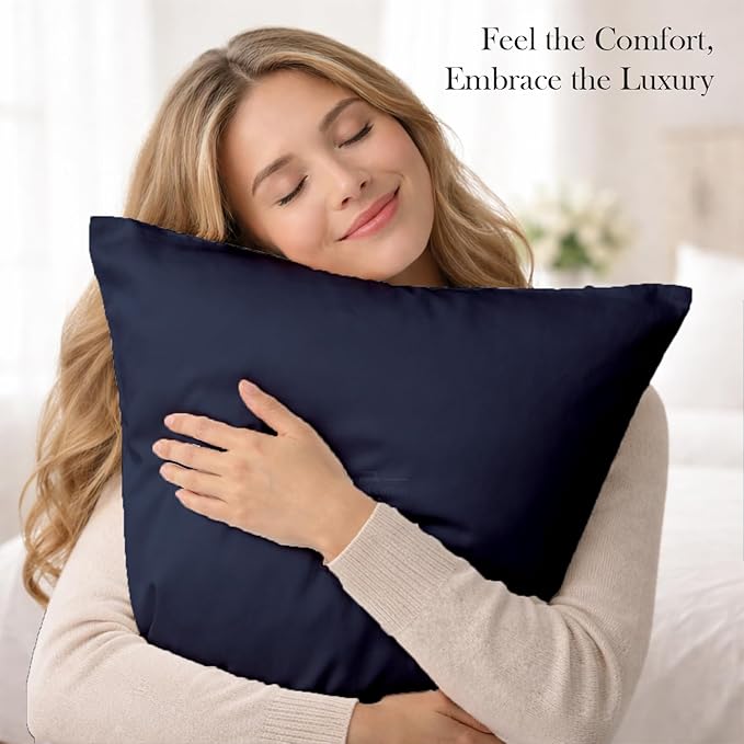 400 Thread Count 100% Egyptian Cotton Queen Size Pillowcases Set of 4, Soft & Breathable Sateen Weave, Envelope Closure, Hotel Luxury Bed Linen, Durable & Fade Resistant, 20"x30", Navy Blue