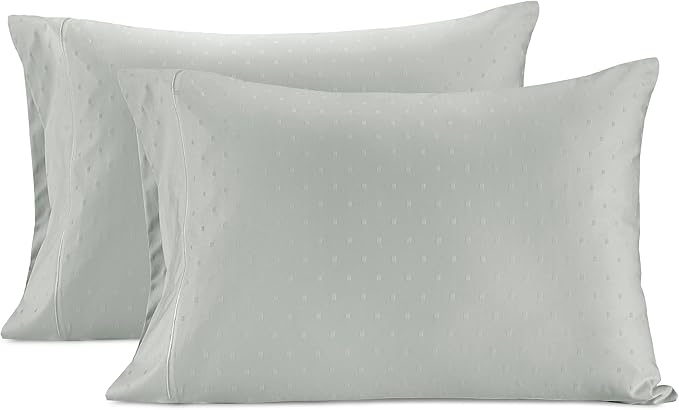 LANE LINEN Pillows Queen Size Set of 2, Soft 100% Egyptian Cotton, Cool & Smooth Pillow Cases - Swiss Dot - Mineral