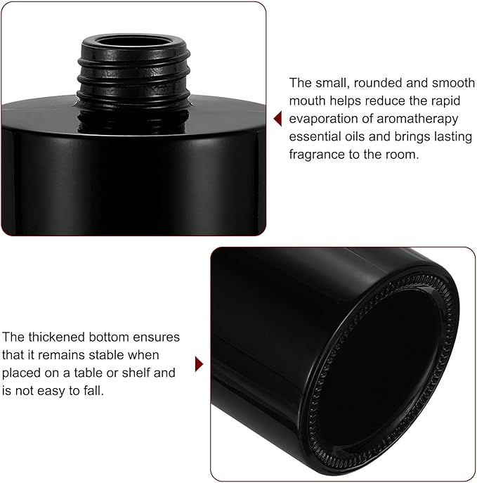 HARFINGTON 2pcs Empty Glass Diffuser Bottle 140ml/4.7oz Refillable Fragrance Accessories Aromatherapy Jar Container for Replacement Reed Diffuser DIY Home Bathroom Black with Gold Tone Cap