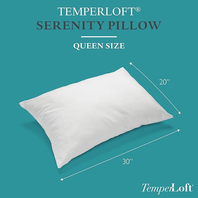 Manchester Mills TemperLoft Serenity Pillows Queen (Set of 2), Down/Down Alternative Fill, 20x30, 100% Cotton Cover, Found in Leading Hotels Nationwide Hospitality Quality Delivered to Your Home