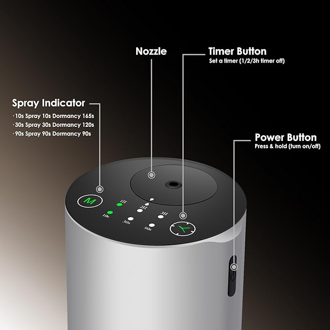 Waterless Essential Oil Diffuser, 7 Colors LED Light, Battery Powered Mini Scent Air Machine, Aromatherapy Mist Diffuser for Home Room Car Office，Black Aluminum Alloy (Silver)