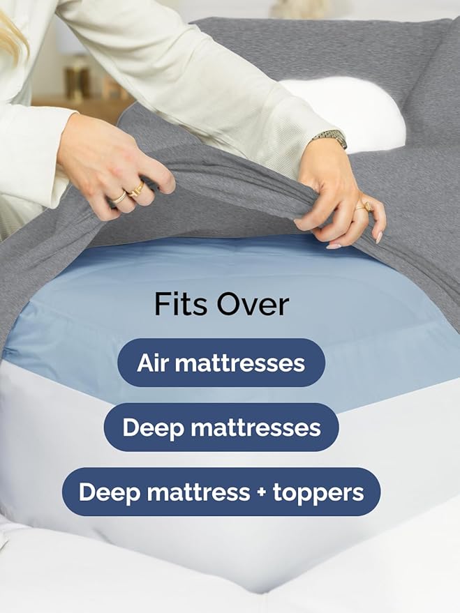 Extra Deep Twin Sheet Set - 3 Piece Breathable & Cooling Bed Sheets - Easily Fits 18 to 24 inch Mattress - Ultra Soft, Wrinkle & Fade Free w/ Extra Deep Pockets - Hotel Luxury Bedding - Heathered Grey