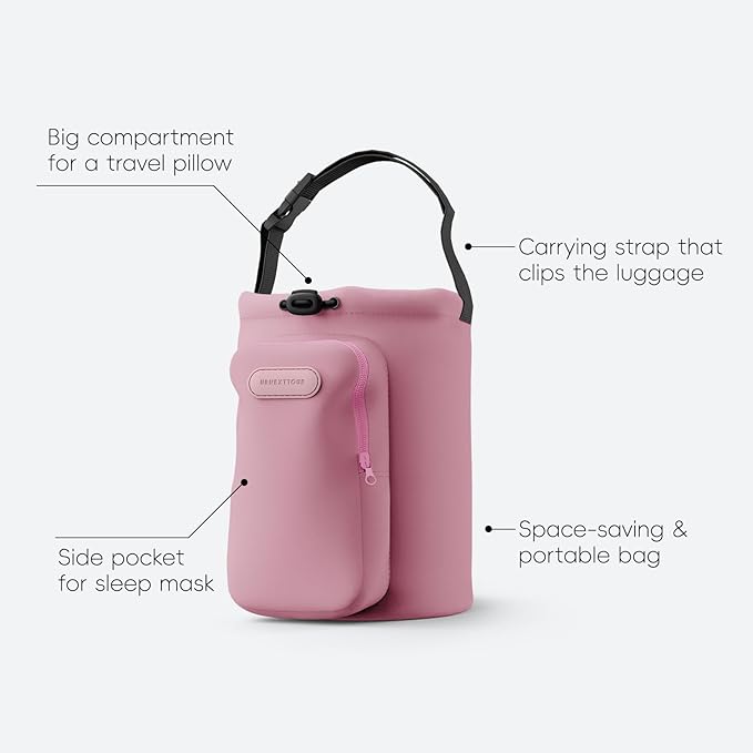 urnexttour Neck Pillow for Travel Memory Foam Design Models Pillows with Zero Eye Pressure 3D Eye Mask and Compact Bag Traveling Essentials Plane Car Flight Rest Sleeping Use Adult, Pink