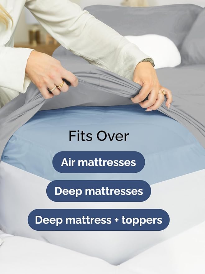 Extra Deep Cal King Sheet Set - 4 Piece Breathable & Cooling Bed Sheets - Easily Fits 18 to 24 inch Mattress - Ultra Soft, Wrinkle & Fade Free w/ Extra Deep Pockets - Hotel Luxury Bedding - Steel Blue