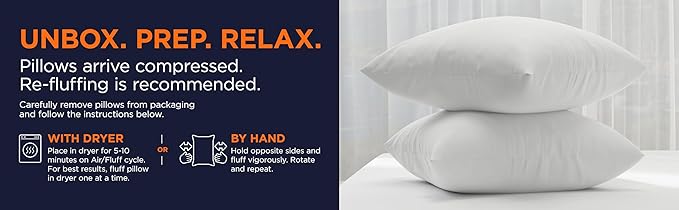 Amazon Basics Square Hypoallergenic Pillow Insert, Soft Decorative Stuffer for Sofa Bed Couch, 26 Inch, 2-Pack