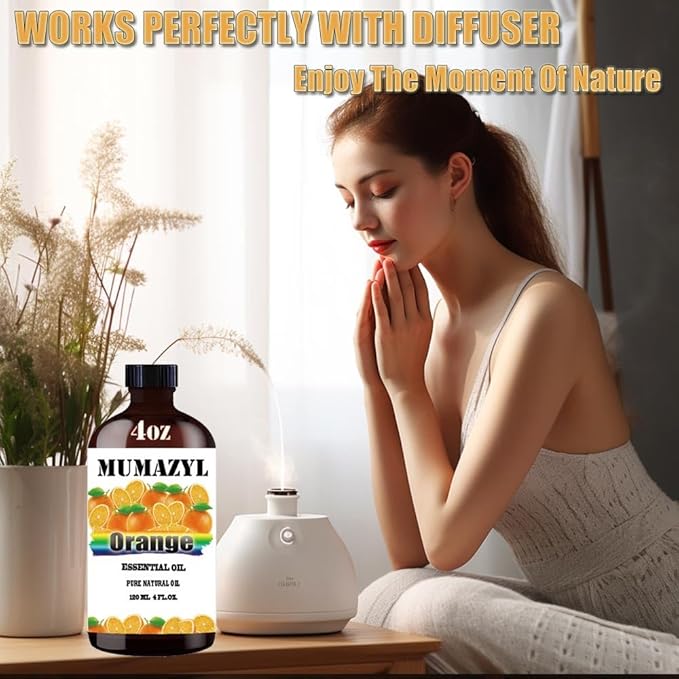 Sweet Orange Essential Oil, Sweet Orange Oil 4 Fl Oz 120ML for Diffuser Humidifier Yoga Cleaning DIY Candle Soap Making MUMAZYL Essential Oils