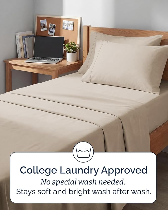 Extra Deep Twin XL Sheet Set - 4 Piece Breathable and Cooling Sheets - Hotel Luxury Bedding for Women, Men, Kids & Teens - Easy & Secure Fit - Soft, Wrinkle Free and Comfy - Extra Deep Pockets - Wheat