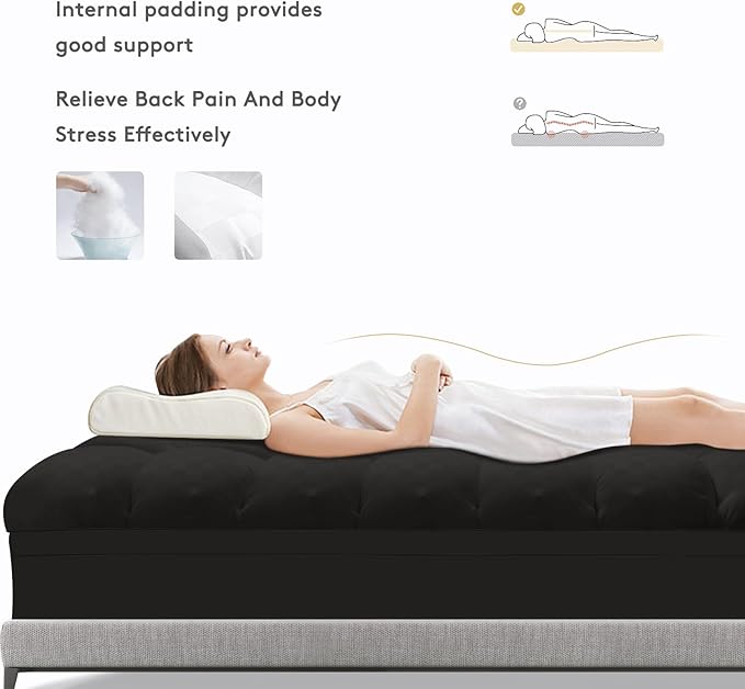 SameBed Mattress Topper Twin,Extra Thick Mattress Pad Cover for Back Pain,Cooling Mattress Protector with 8-21 Inch Deep Pocket,Overfilled Down Alternative Filling,Black