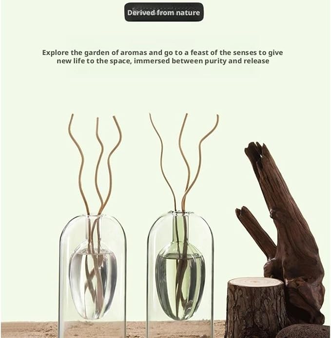 Flameless Glass Aroma Diffuser Bottle with Willow Stems, Natural Reed Diffuser for Home & Office, Elegant Room Decor Gift Set (17cm-Lake Green)