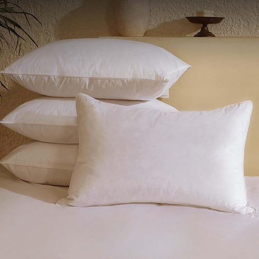 BHZ Goose Down Feather Pillows Queen Size Set of 4, Luxury Hotel Alternative Collection Bed Pillows for Sleeping Firm Soft Support for Side & Back Sleepers, White