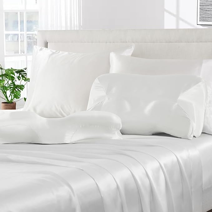 Satin Pillowcase for Cervical Pillow, White Silky Cervical Pillow Case Contour Pillow Case Cover with Zipper, Smooth Ergonomic Pillowcase for Neck Pillow Cover
