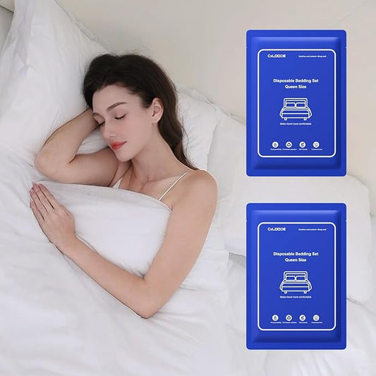 2 Pack Disposable Bed Sheet Queen Size, Disposable Sheet for Travel, Disposable Sheets for Hotel with Quilt Cover and Pillowcase,Travel Sheet for Hotel Travel Essentials for Cruise,Camping,SPA