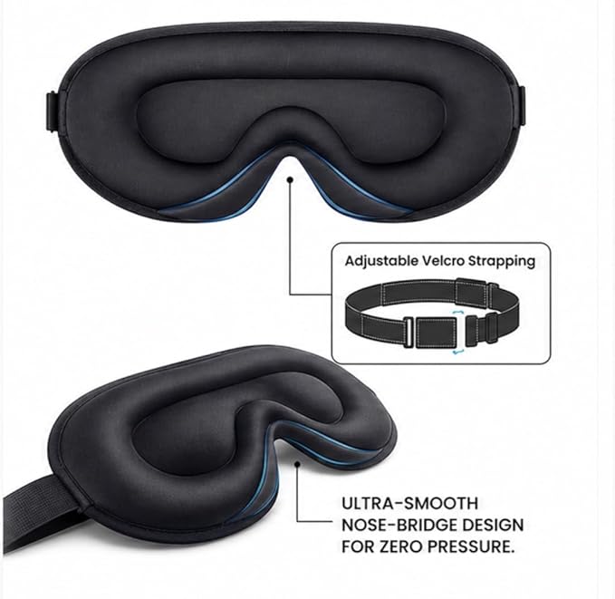 Luxury Travel & Sleep Eye Mask – Ultra 3D Comfort, Zero‑Pressure Fit, Complete Light Blocking for Deep Sleep, Dry Eye Relief Perfect for Men Women and Sensitive Sleepers, Soft Eye Cover, Black