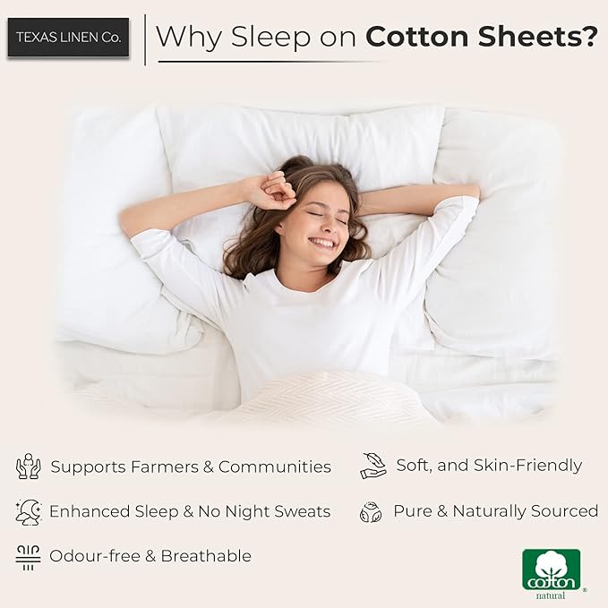 TEXAS LINEN CO. 100% Egyptian Cotton Sheets - Texan Talkin' Collection 600 Series 3 PC Twin XL Sheet Set (White), Soft, Cooling, Sateen Weave, Extra Long Staple Luxury Bedding, 16" Deep Pocket