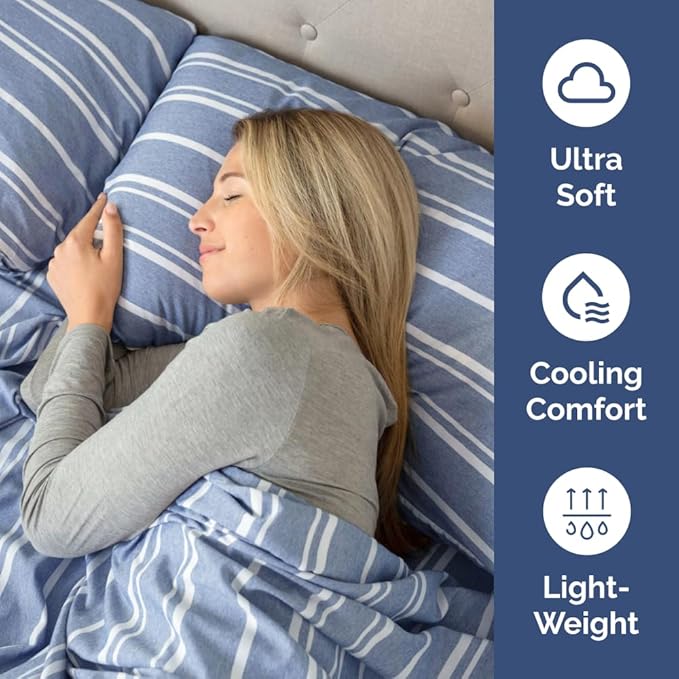 King Standard Pillow Cases Set of 2 - Ultra-Soft Hotel Quality Pillowcase Covers - Comfy, Cozy & Fade Free - Wrinkle Resistant - Machine Washable Pillow Protectors - 2 Piece Set - Blue Stripes 3