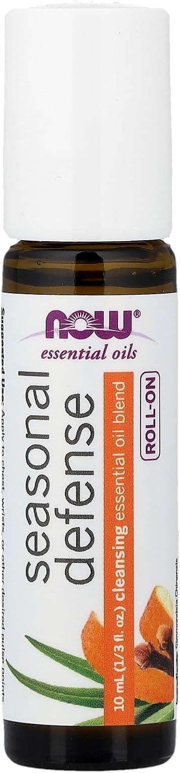 NOW Foods Essential Oils, Seasonal Defense Roll On, Non-GMO Project Verified, Cleansing Blend, Steam Distilled, Topical Aromatherapy, 10-mL