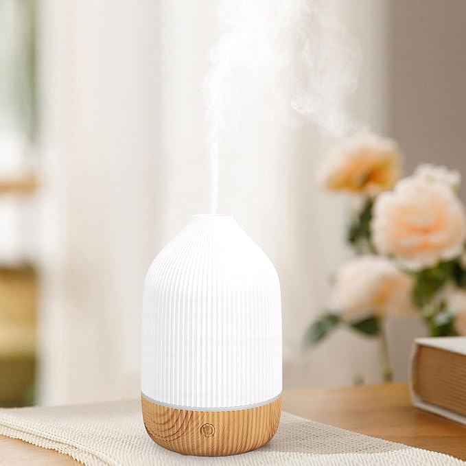 TOPINCN Essential Oil Diffuser 100ML Ultrasonic Aromatherapy Diffuser with Modern Vertical Stripes Design for Home Office Bedroom Yoga Travel