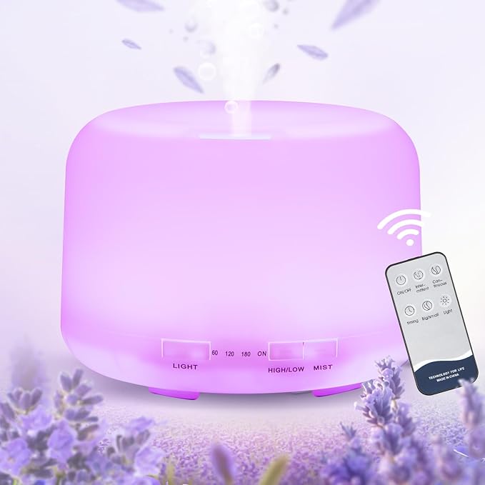 Diffusers for Essential Oils Large Room 500ML+8 Colors Aromatherapy Diffuser with Remote,3 in 1 Ultrasonic Diffuser,Timer and Auto-Off Safety Diffuser,Best Diffusers for Home