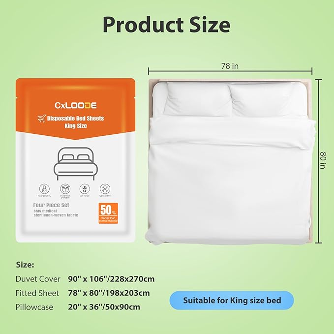 Disposable Bed Sheets Fitted Sheet King Size, Disposable Travel Sheet for Hotel with Quilt Cover and Pillowcase, Disposable Bedding Travel Bedding Disposable Sheets for Travel Hotel Hospital