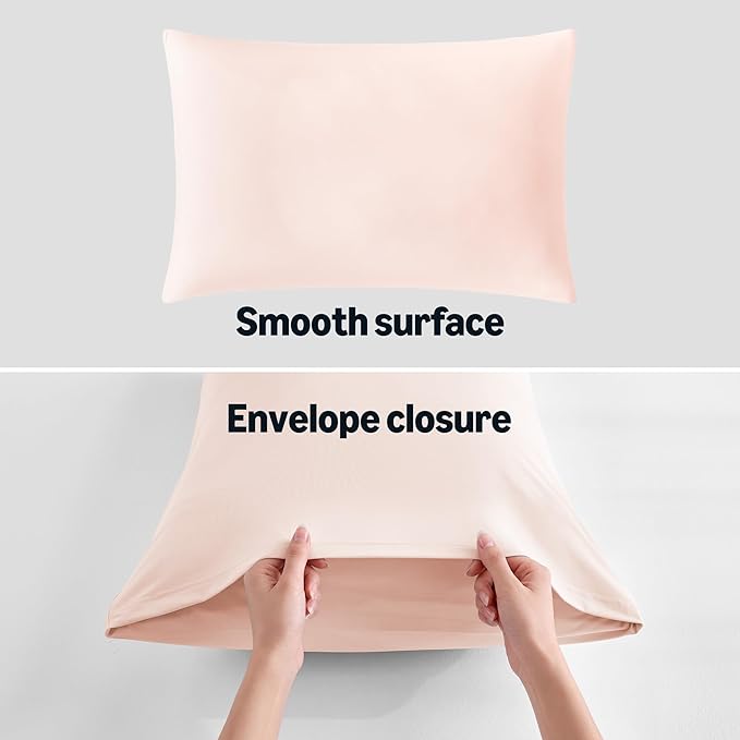 Amazon Basics Cooling Pillow Cases for Hot Sleepers, Soft Pillow Covers, Silky Smooth on Hair and Skin, High Elastic and Envelope Closure for Snug Fit, 20" x 36", King, Pink, Pack of 2