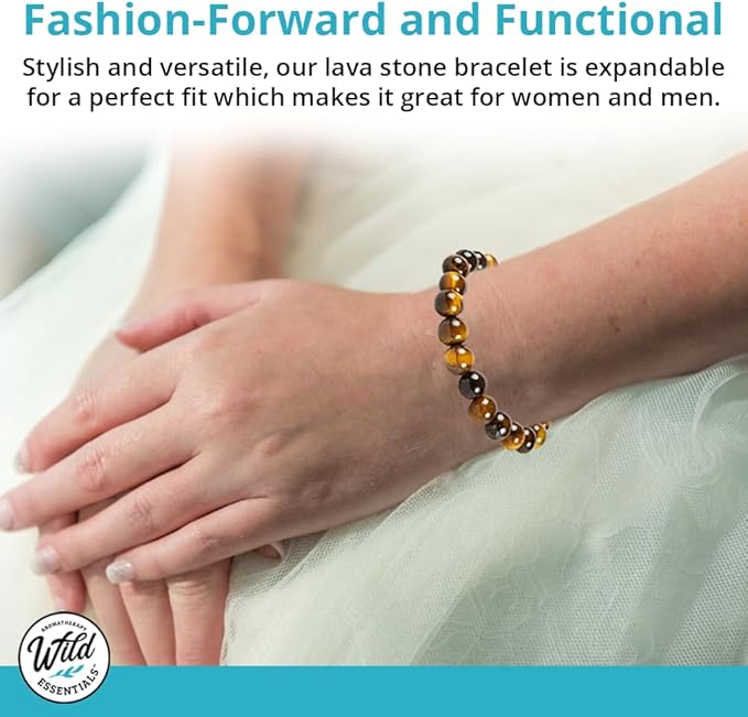Wild Essentials 2 Bracelet Set, Yin Yang Lava Stones, White, Black, Expandable up to 8 inches, Aromatherapy Jewelry for Women, Men, Best Friends, His and Hers, Essential Oil Diffuser, Grounding Calm