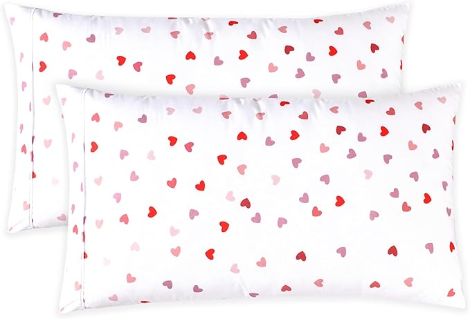 Elegant Comfort Ultra Soft Set of 2 Hearts Print Pillowcases - 1500 Premium Hotel Quality Microfiber, Soft and Smooth Envelope Closure 2-Piece Pillow Covers - Standard/Queen, Valentina