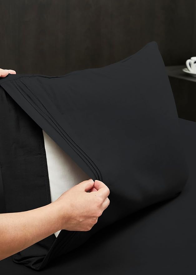 Mocassi Luxury Queen 4-Piece Sheet Set - 1800 Premium Hotel Quality - Easy-Fit, Wrinkle, Fade Resistant Bed Sheets and Pillowcases - All Around Elastic Fitted Sheet, Deep Pocket, Black