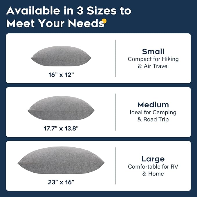 CushyOasis All-in-1 Camping Pillow Set - Shredded Memory Foam Neck Pillow Travel Pillow with Eye Mask, Earplugs, Washable Cover, Compact for Backpacking, Camping, Flights, Car Travel (Small Size)