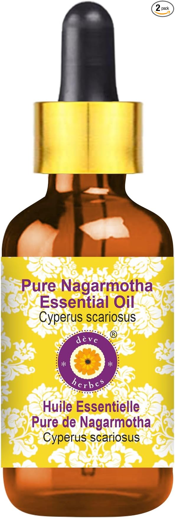 Deve Herbes Pure Nagarmotha Essential Oil (Cyperus scariosus) with Glass Dropper Steam Distilled 50ml (1.69 oz)