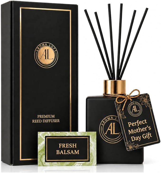 Black Reed Diffusers for Home | Premium Long-Lasting Fragrance Diffuser | Reed Diffuser Sticks in Oil Set | Smells Good in Bathroom & Office | Black, Balsam Reed Diffuser(5 oz)
