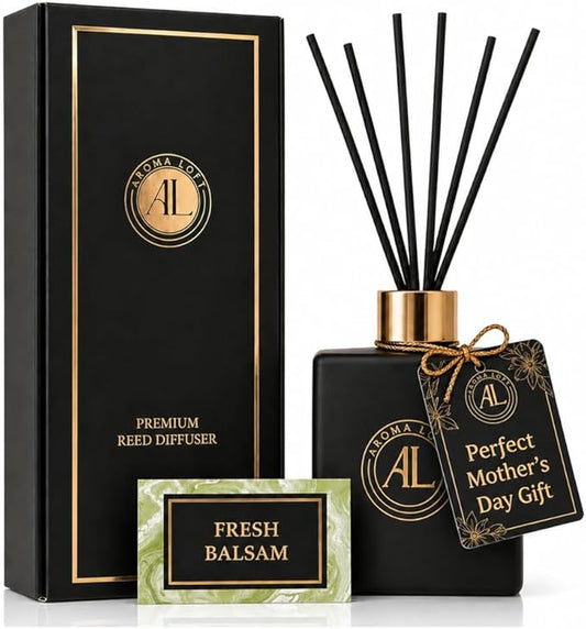 Black Reed Diffusers for Home | Premium Long-Lasting Fragrance Diffuser | Reed Diffuser Sticks in Oil Set | Smells Good in Bathroom & Office | Black, Balsam Reed Diffuser(5 oz)