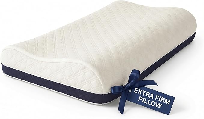 Extra Firm Pillow for Sleeping - Hard Memory Foam Neck Support for Side Sleepers, Heavy Duty High Density Bed Contour Pillow, Spinal Alignment & Cooling Comfort, Washable Cover