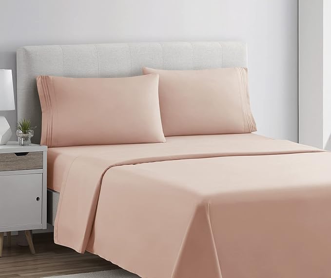 Clara Clark Bed Sheets, Premier 1800 Series 4 Piece Bed Sheet Set, Deep Pocket, Wrinkle, Fade, Stain Resistant, Luxury Soft Bedding Sheets & Pillowcases, King, Peach