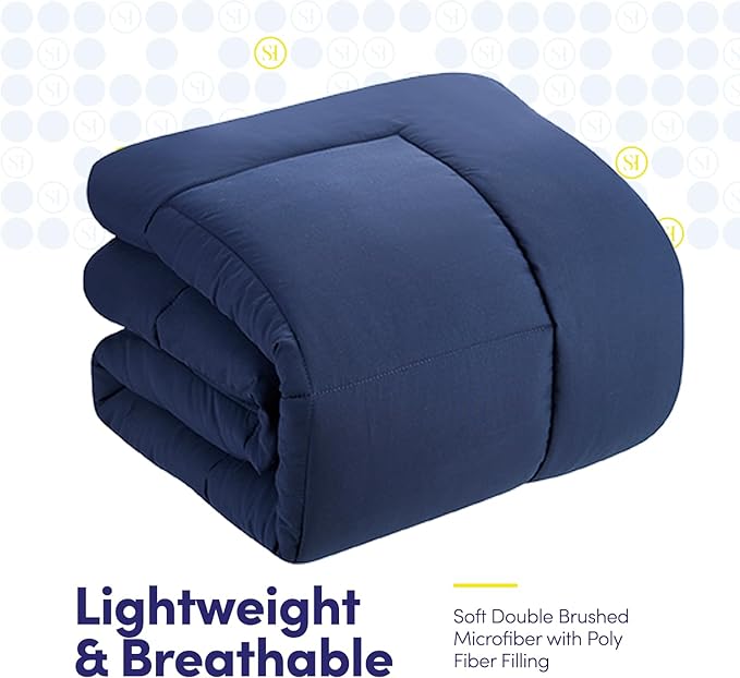 California King Comforter Set - Soft & Breathable 7-Piece Bedding Collection - 1 Comforter, 1 Fitted Sheet, 1 Flat, 4 Pillowcases - Deep Pocket - Premium Quality - Ideal for All Seasons, Navy