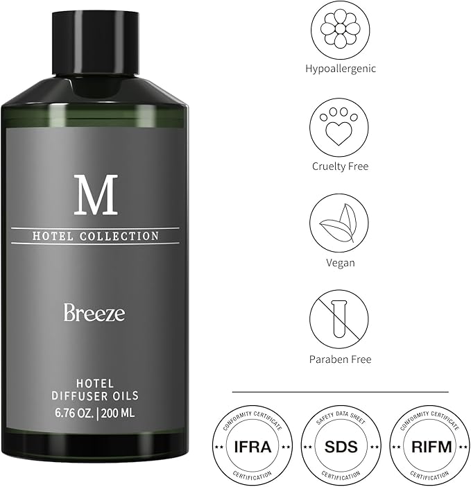 Hotel Collection Diffuser Oil-Breeze, 6.76 Fl Oz (200ml), Home Luxury Aroma & Hotel Fragrance Diffuser Oil- Essential Oils for Aromatherapy Bigger Bottle,Longer Lasting Aroma