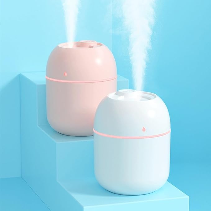 Mini USB Humidifier - Large Capacity, Ultra-Quiet 20dB, 2 Modes (Continuous/Intermittent) with Anti-Dry Burn & Night Light, Nano Mist for Room/Car/Office Desk (<10㎡) (White, 220ml)