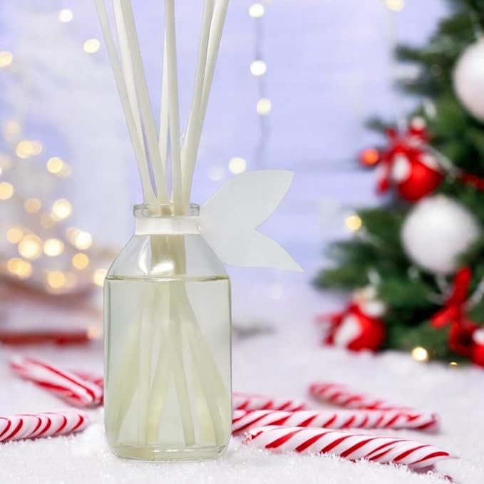 Reed Diffuser Set, Peppermint Bark Scented Oil Diffuser with Sticks, Home Fragrance Accessories for Bathroom Shelf Decor, Aroma Diffusers for Home or Office Desk, USA Made