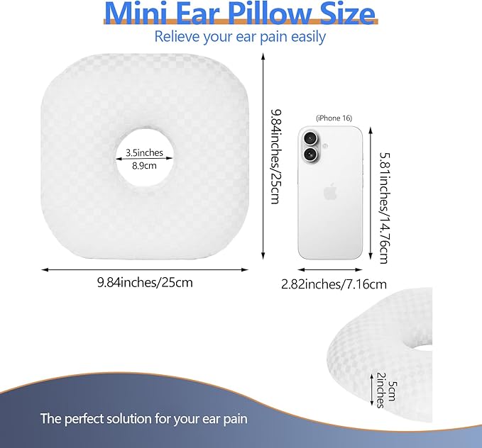 Ear Piercing Pillow for Side Sleepers - Ear Hole Pillow for Pierced Ears, CNH & Pain Relief, O-Shaped Orthopedic Pillow for Pressure Sores, Soft Cotton (White)