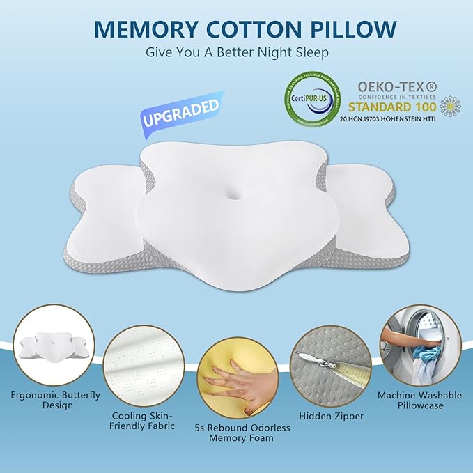 Cervical Neck Pillow for Sider Sleeper | Ergo Pillow for Sleep Apnea, Neck Pain, and Snoring Relief | Contour Memory Foam with Ergonomic Support, White, Large