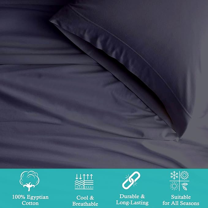 King 4 Pc Sheet Set 600 TC Egyptian Cotton Sheets King Size Cotton Sheets for King Size Bed Sateen Long Staple Deep Pockets Flat Fitted Pillow Case Better Than Percale Hotel Quality Grey