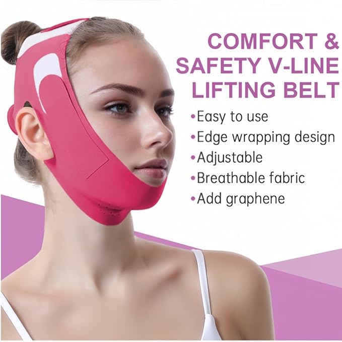ROWMATE Graphene V-Line Mask Chin Up Mask V Shaped Face Mask Chin strap for sleeping,Jawline Shaper,red,Medium