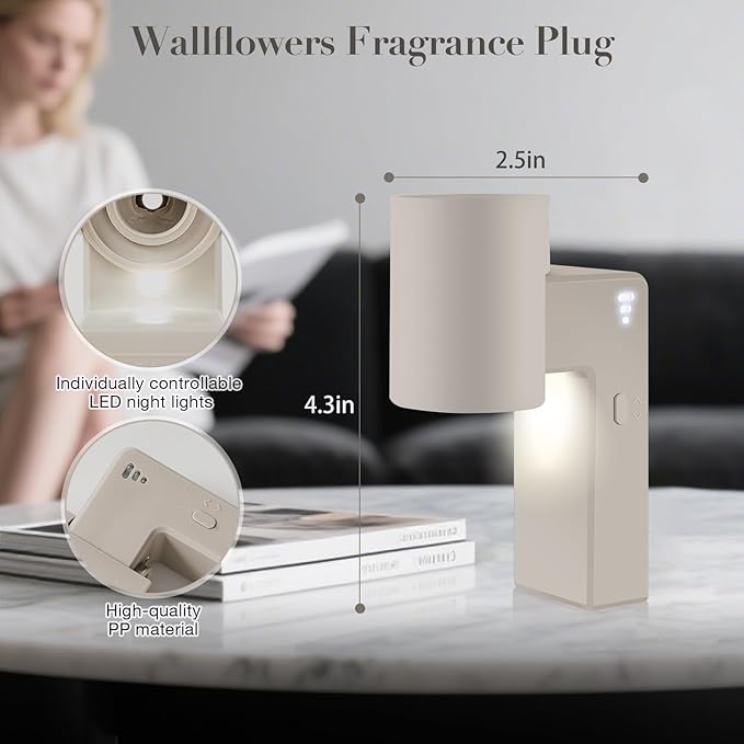 4 Pcs Wall Fragrance Plug in with Night Light Compatible with Bath and Body Works Wallflowers, with 3-Speed Adjustable Fragrance Essential Oil Diffuser for Home, Khaki