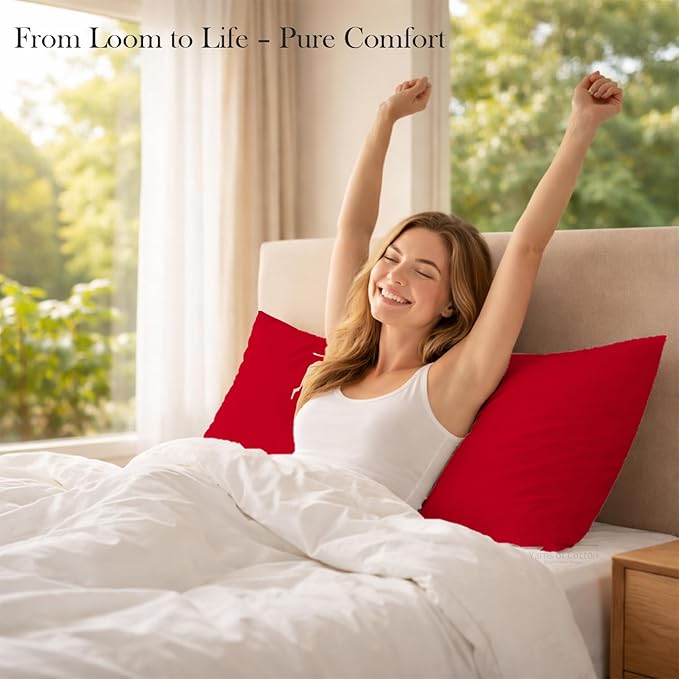 400 Thread Count 100% Egyptian Cotton Queen Size Pillowcases Set of 4, Soft & Breathable Sateen Weave, Envelope Closure, Hotel Luxury Bed Linen, Durable & Fade Resistant, 20"x30", Red