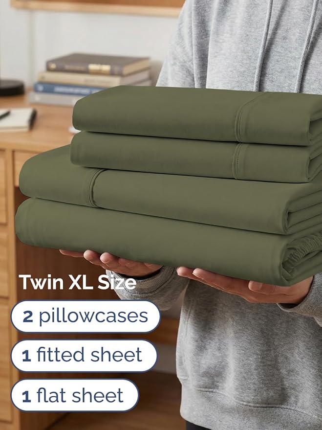 Extra Deep Twin XL Sheet Set - 4 Piece Breathable and Cooling Sheets - Hotel Luxury Bedding for Women, Men, Kids & Teens - Easy & Secure Fit - Soft and Wrinkle Free - Extra Deep Pockets - Sage Green