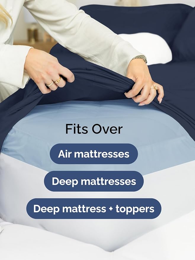 Extra Deep Full Sheet Set - 4 Piece Breathable & Cooling Bed Sheets - Easily Fits 18 to 24 inch Mattress - Ultra Soft, Wrinkle & Fade Free with Extra Deep Pockets - Hotel Luxury Bedding - Navy Blue
